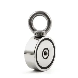 Kraftig neodymmagnet - dobbeltsidet - med krog - ringhul