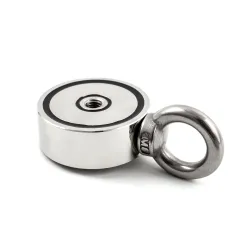 Kraftig neodymmagnet - dobbeltsidet - med krog - ringhul