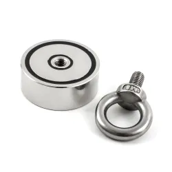 Kraftig neodymmagnet - dobbeltsidet - med krog - ringhul