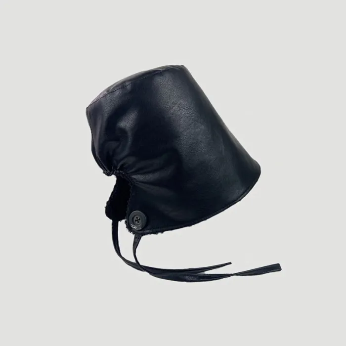 Cappello stile secchio - caldo cappello invernale in pelle - stile coreano