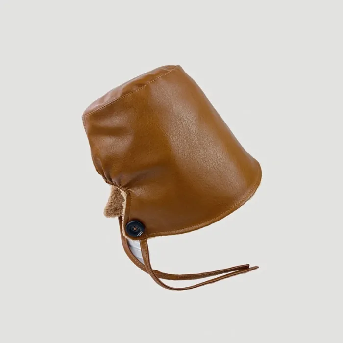 Bucket style hatt - varm vinter läder hatt - koreansk stil