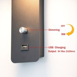 LED vegglampe - dimbar - roterbart hode - USB-lading - 9W