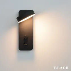 LED vegglampe - dimbar - roterbart hode - USB-lading - 9W