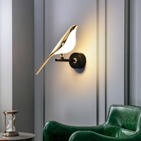 Kreativ LED væglampe - forgyldt fugl - berøringsdæmpning - fjernbetjening