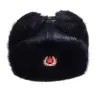 Herre bomberhat - sort russisk ushanka - med øreklapper - pels / læder