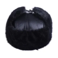 Bomberhatt for menn - svart russisk ushanka - med øreklaffer - pels / skinn