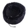 Herre bomberhat - sort russisk ushanka - med øreklapper - pels / læder