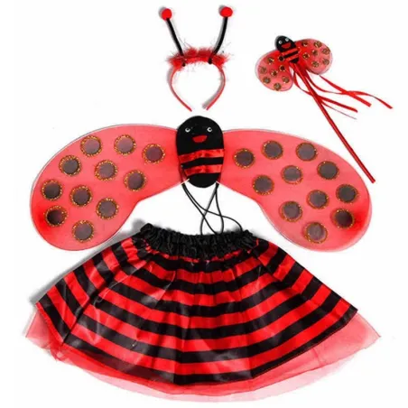 Pigekostume - rød mariehøne - gul bi - vinger - pandebånd - tryllestav - nederdel
