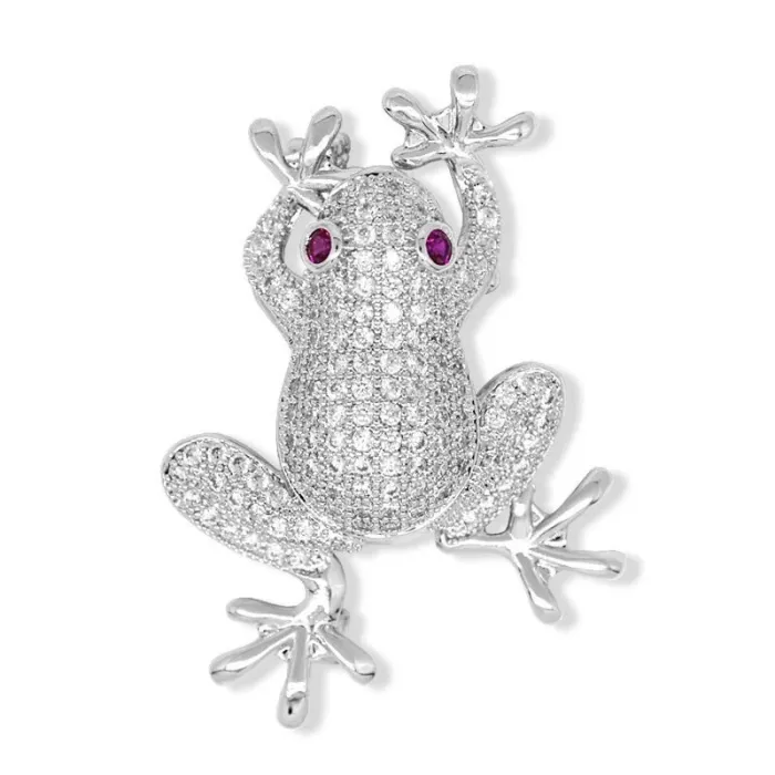 BrochesRana de cristal de plata - broche vintage