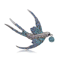 Fargerik rhinestone fugl - vintage brosje