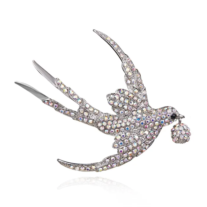 Farverig rhinstensfugl - vintage broche