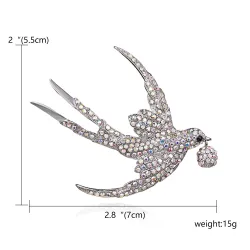 Farverig rhinstensfugl - vintage broche