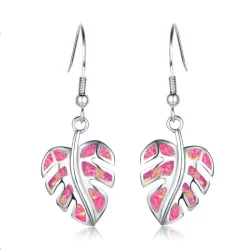 Silver dangle leaves earrings - colorful crystal opalEarrings
