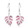 Silver dangle leaves earrings - colorful crystal opalEarrings