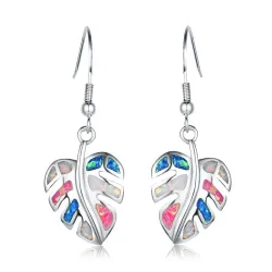 Hopeiset riippulehdet korvakorut - värikäs kristalliopaali