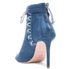 Sandales à la cheville à talons hauts en denim - bottes bleues courtes - à nouer croisées - avec fermeture à glissière