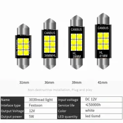 3030 FESTOON - C5W - CANBUS - LED-pære - 31mm - 36mm - 39mm - 41mm - vanntett