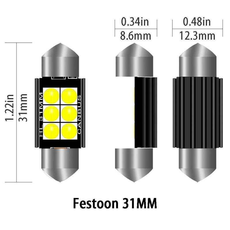 LED3030 FESTOON - C5W - CANBUS - Bombilla LED - 31mm - 36mm - 39mm - 41mm - resistente al agua
