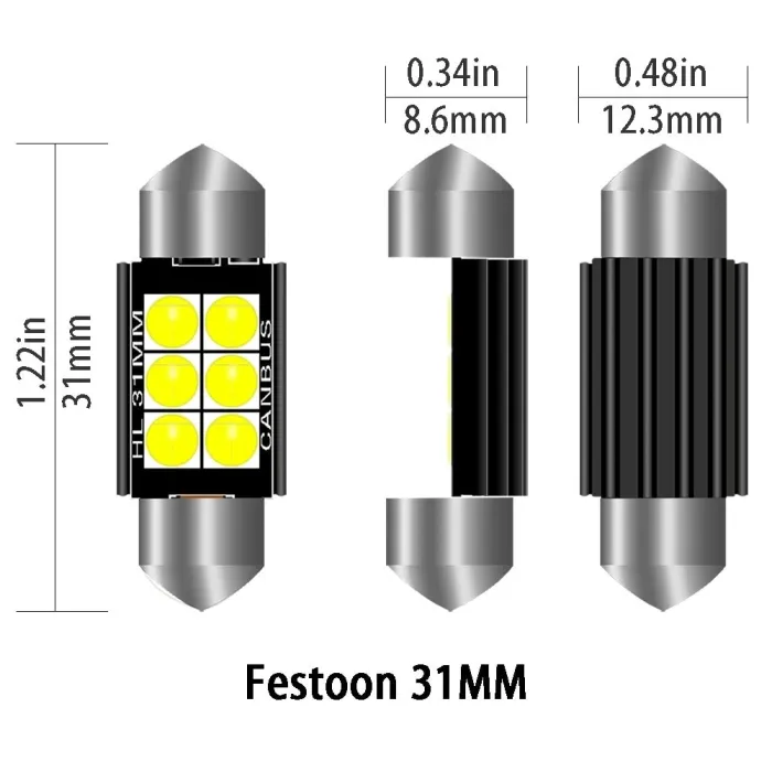 3030 FESTOON - C5W - CANBUS - LED-pære - 31mm - 36mm - 39mm - 41mm - vanntett