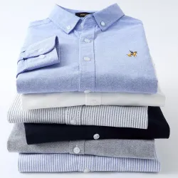 Camicia classica in cotone a maniche lunghe - tinta unita / righe - logo ricamato