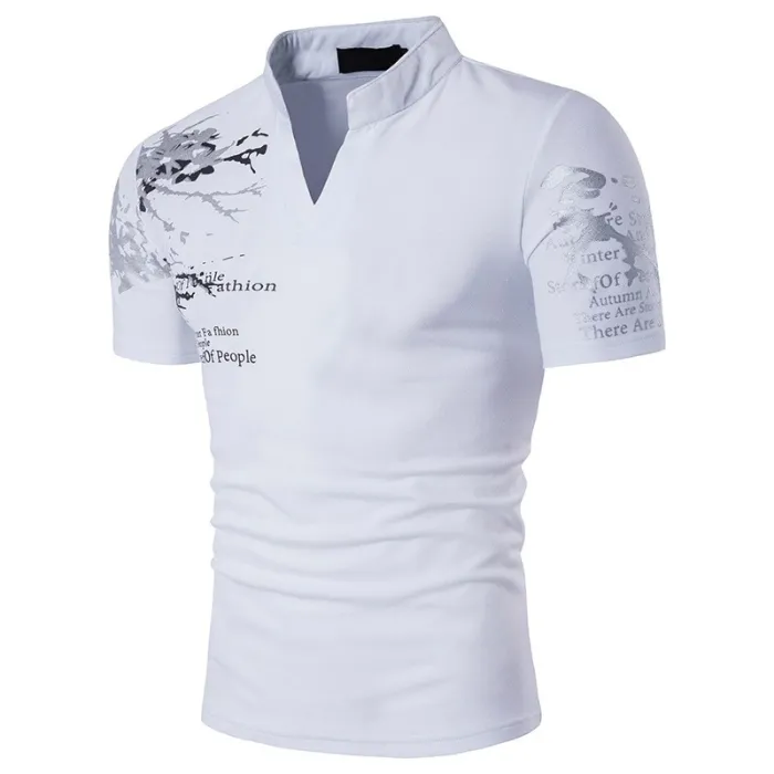 Modieus T-shirt met korte mouwen - opstaande open kraag - mouwen met printT-Shirts