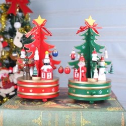 Caixa de música giratória de madeira - decoração de natal - forma de árvore