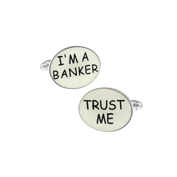 Oval brass cufflinks - "I'M A BANKER TRUST ME"Cufflinks