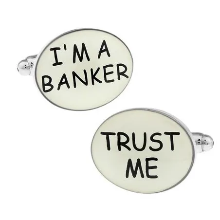 Oval brass cufflinks - "I'M A BANKER TRUST ME"Cufflinks