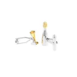 Silver-gold cufflinks - champagne bottle / champagne glassesCufflinks
