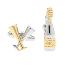 Silver-gold cufflinks - champagne bottle / champagne glassesCufflinks