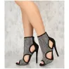 Sandales sexy à talons hauts - escarpins jusqu'à la cheville - évidées - avec strass - fermeture éclair au dos