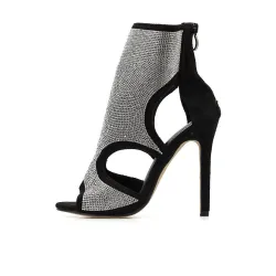 Sexiga sandaler med hög klack - ankellånga pumps - ihålig - med strass - dragkedja baktill