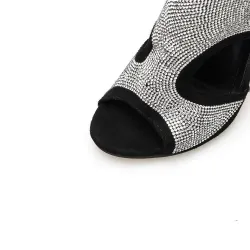 Sandales sexy à talons hauts - escarpins jusqu'à la cheville - évidées - avec strass - fermeture éclair au dos