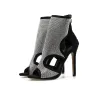 Sandales sexy à talons hauts - escarpins jusqu'à la cheville - évidées - avec strass - fermeture éclair au dos