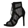 Sexede højhælede sandaler - ankellange pumps - udhulet mesh - snørebånd