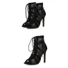 Sexede højhælede sandaler - ankellange pumps - udhulet mesh - snørebånd