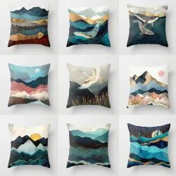 Capa de almofada decorativa - montanhas geométricas / sol - 45 * 45 cm