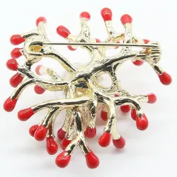 BrochesCoral rojo con perla - broche de oro