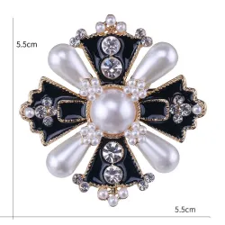 Vintage stil kors med perle / krystaller - eksklusiv broche