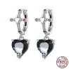 AretesPendientes redondos de plata - cruz - corazón colgante de cristal negro - plata de ley 925
