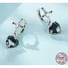 Runde sølv øreringe - kryds - sort krystal dingle hjerte - 925 sterling sølv