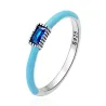 AnillosCorazón de circón rosa / circón cuadrado azul - anillo de plata de ley 925