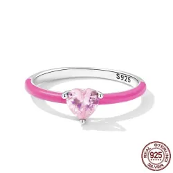 Pink zircon heart / blue square zircon - 925 sterling silver ringRings