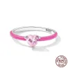 AnillosCorazón de circón rosa / circón cuadrado azul - anillo de plata de ley 925