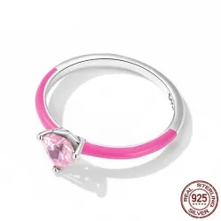 AnillosCorazón de circón rosa / circón cuadrado azul - anillo de plata de ley 925