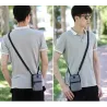 Lille skuldertaske i lærred - lynlåse - hul til høretelefoner