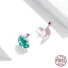 925 sterling sølv øredobber - rosa flamingo / grønt blad