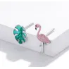 925 sterling sølv øreringe - pink flamingo / grønt blad