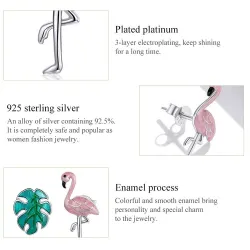 925 sterling silver örhängen - rosa flamingo / grönt blad