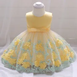 Elegant jentekjole - blomsterchiffon - glidelås - sløyfe